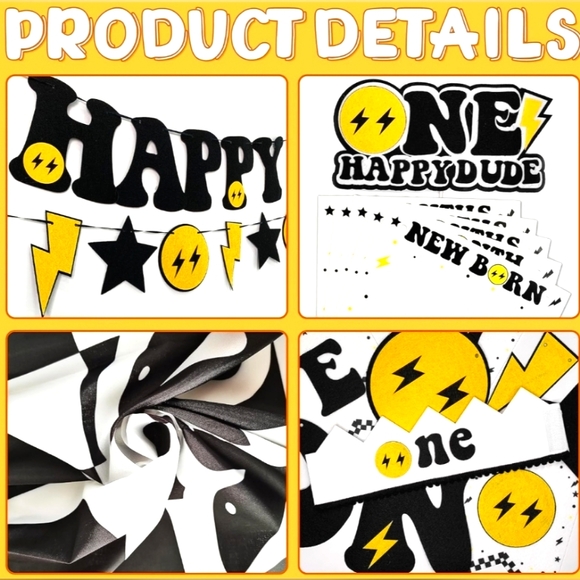 "One Happy Dude" 1st Birthday Party Decorations Pack - Style: Selection-D - Picture 5 of 8